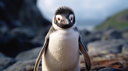 Galapagos Penguin on Land - obrazy, fototapety, plakaty