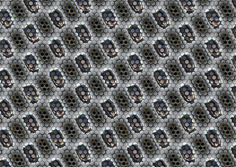 Color geometric pattern: Hexagonal grid in black and white. A seamless, repeating pattern of hexagons and lines in black and white, creating a modern, geometric texture. - 676519740