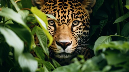 Jaguar Stalking Prey in Lush Greenery