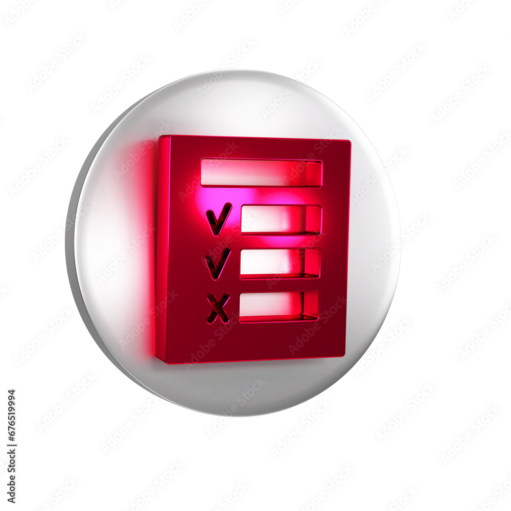 Sticker red car inspection icon isolated on transparent background. car service. silver circle button.