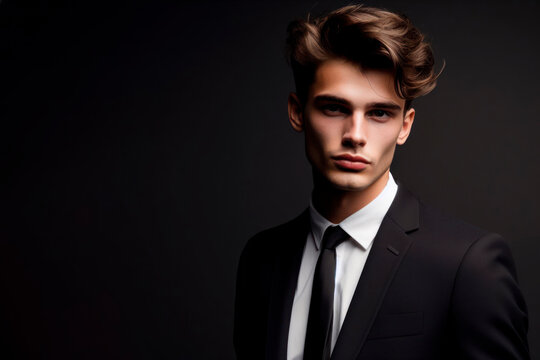 young businessman guy hot model appearance isolated black background. ai generative
