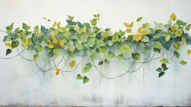 a painting of a vine covered wall with leaves