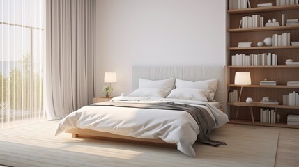 Fototapeta na wymiar Tranquil Minimalist Finding Serenity in a Minimal Bedroom