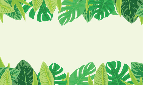 green leaves tropical frame Background With Copy Space. Green border