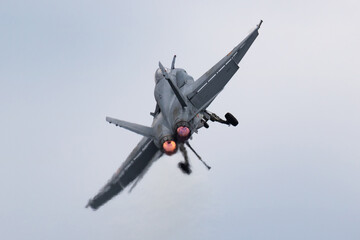 Military fighter jet plane at air base. Air force flight operation. Aviation and aircraft. Air defense. Military industry. Fly and flying.