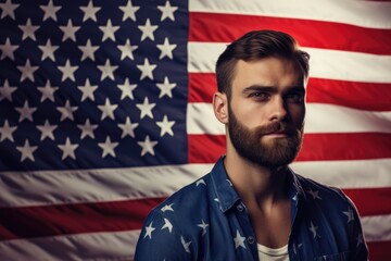 A man with a beard on the background of the US flag, Memorial Day