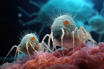 Dust mite under the microscope - obrazy, fototapety, plakaty