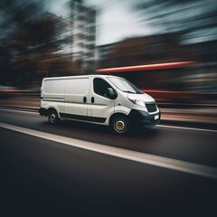 Fototapeta na wymiar Blurring of the white van, panning and moving, Ai generator