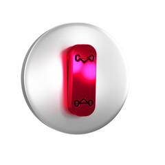 Red Skateboard trick icon isolated on transparent background. Extreme sport. Sport equipment. Silver circle button.