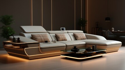 a contemporary sectional sofa with built-in wireless charging pads.