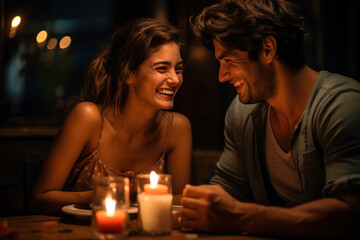 couple on a romantic date candle light ai generative