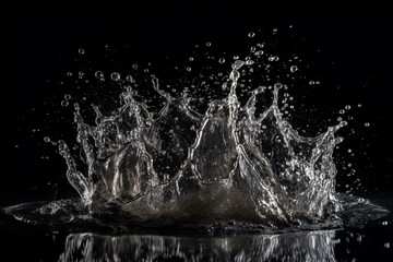 Water splashing on dark backdrop. Generative AI