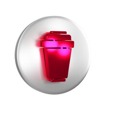 Red Water filter cartridge icon isolated on transparent background. Silver circle button.