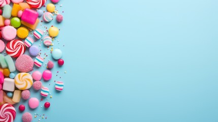 blue background for text with candies.