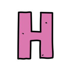 Hand-drawn cartoon doodle pink letter H on a white background.