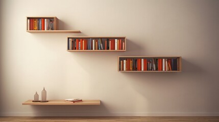 a minimalist floating bookshelf that appears to defy gravity.
