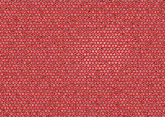 Hexagonal Pattern Design with Multicolored Squares and black Interlining on a red Background - 676524335