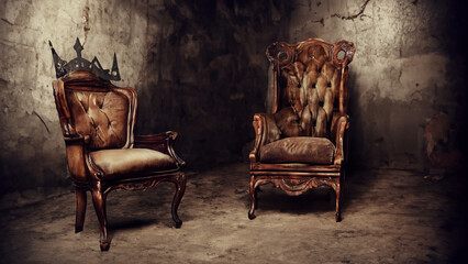地下室に配置されたアンティークの椅子 - obrazy, fototapety, plakaty