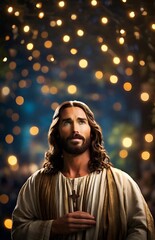 "Experience the divine presence of Jesus Christ against a captivating bokeh background. This powerful image encapsulates the spiritual essence, bringing a sense of peace and tranquility. Ideal for rel