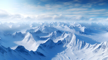 Fototapeta na wymiar Snow-capped mountain range under a clear blue sky