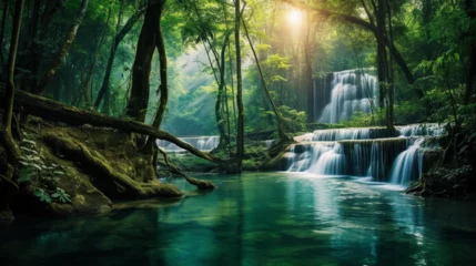 Keuken spatwand met foto waterfall in the forest © PZ Studio