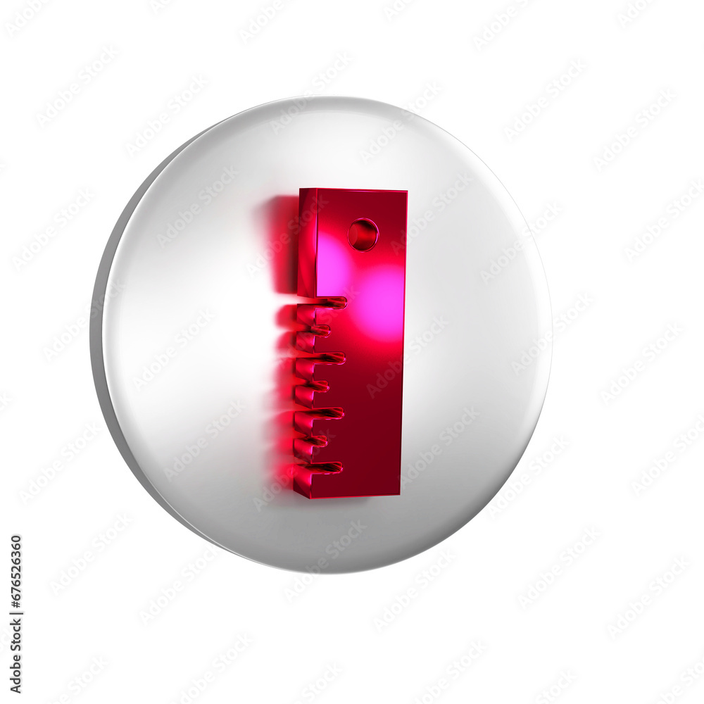 Sticker Red Ruler icon isolated on transparent background. Straightedge symbol. Silver circle button.