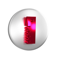 Red Ruler icon isolated on transparent background. Straightedge symbol. Silver circle button.
