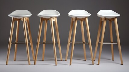 a set of Scandinavian-style barstools in natural wood with white seats.