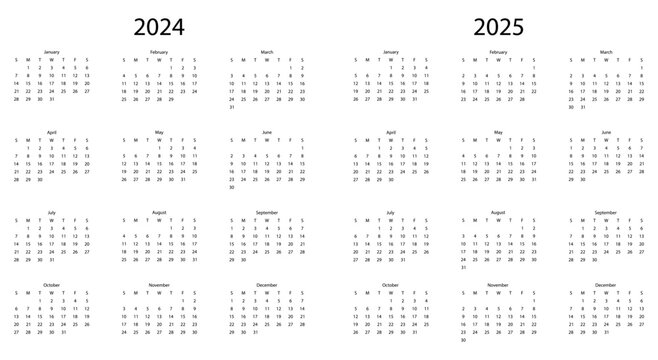 Calendar 2024 - 2025 years. Vector illustration