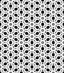 Black and white seamless abstract pattern. Background and backdrop. Grayscale ornamental design. Mosaic ornaments. Vector graphic illustration. EPS10.