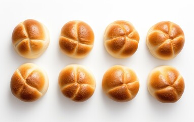 Warm, soft dinner rolls, fresh from the oven on a modern, simple white background