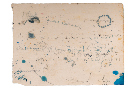 Old blotting paper with blue ink stains and writing traces, texture cut out - Powered by Adobe