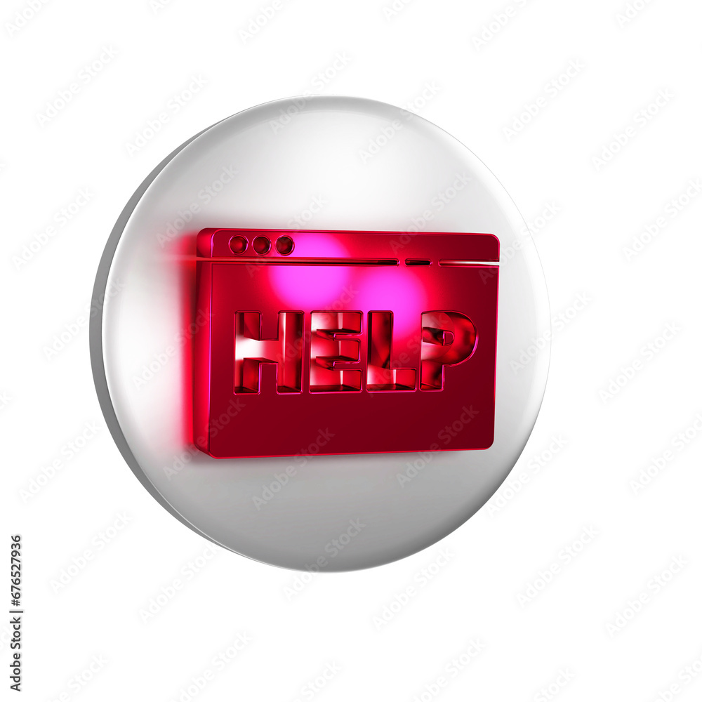 Poster red browser help icon isolated on transparent background. internet communication protocol. silver ci