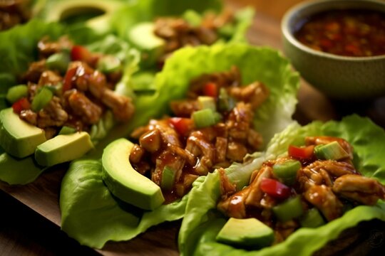 Lettuce Wraps With Turkey And Avocado. Generative AI