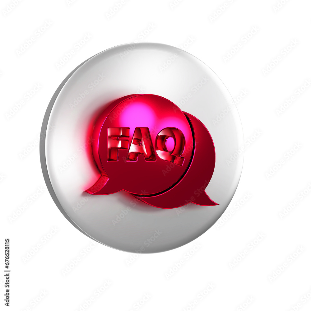 Fototapete red speech bubble with text faq information icon isolated on transparent background. circle button w