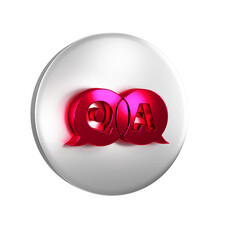 Red Speech bubbles with Question and Answer icon isolated on transparent background. Q and A symbol. FAQ sign. Chat speech bubble and chart. Silver circle button.