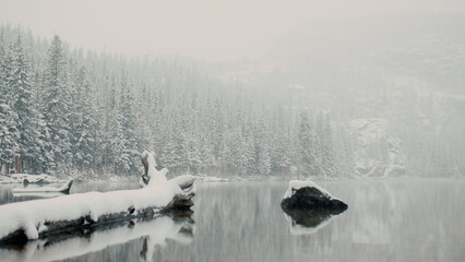 Beautiful pond in the snowy mountains of Colorado