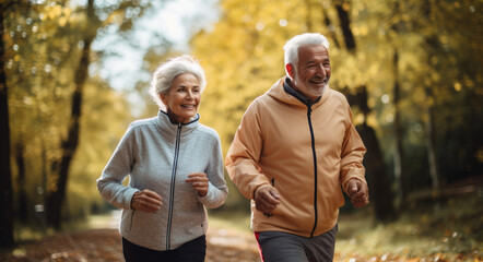 Senior couple jogging in park