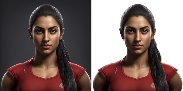 Isolated Transparent Background Red eSports Player, Competitive Video Gaming Woman. Dynamic Sport Team Avatar..