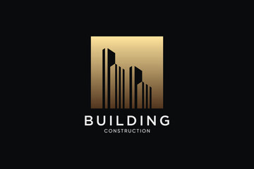 Building logo design for construction with golden gradient color and creative idea