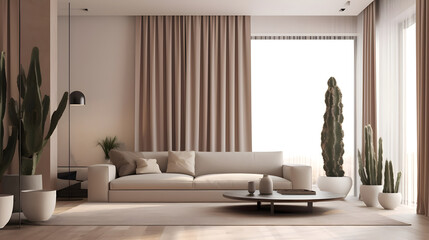 Modern living room interior composition with grey modern sofa,  wooden , folding screen and modern...