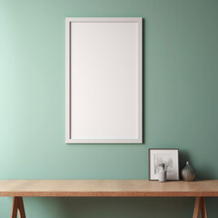 a realistic blank photo frame hanging on a wall created with Generative Ai