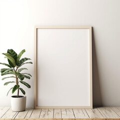 Fototapeta na wymiar a realistic blank photo frame hanging on a wall created with Generative Ai