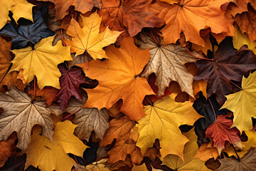 Naklejka na ściany i meble Fall leaves on the ground background wallpaper