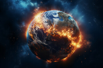 Planet earth seen on fire depicting the climate crisis