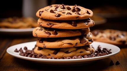 A stack of traditional chocolate chip cookies. National Cookie Day. - Powered by Adobe
