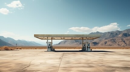 Empty modern gas station in USA desert large copyspace