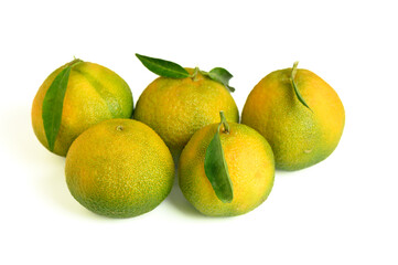 five fresh tangerines on a white background 1