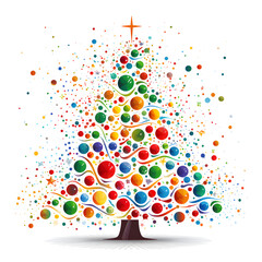 Pastel colored dots and lines in the shape of a Christmas tree. Minimal New Year's concept