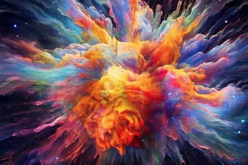 Vibrant explosion of colors in a galaxy-like brain. Delightful creativity and mind-blowing concept. Generative AI - obrazy, fototapety, plakaty